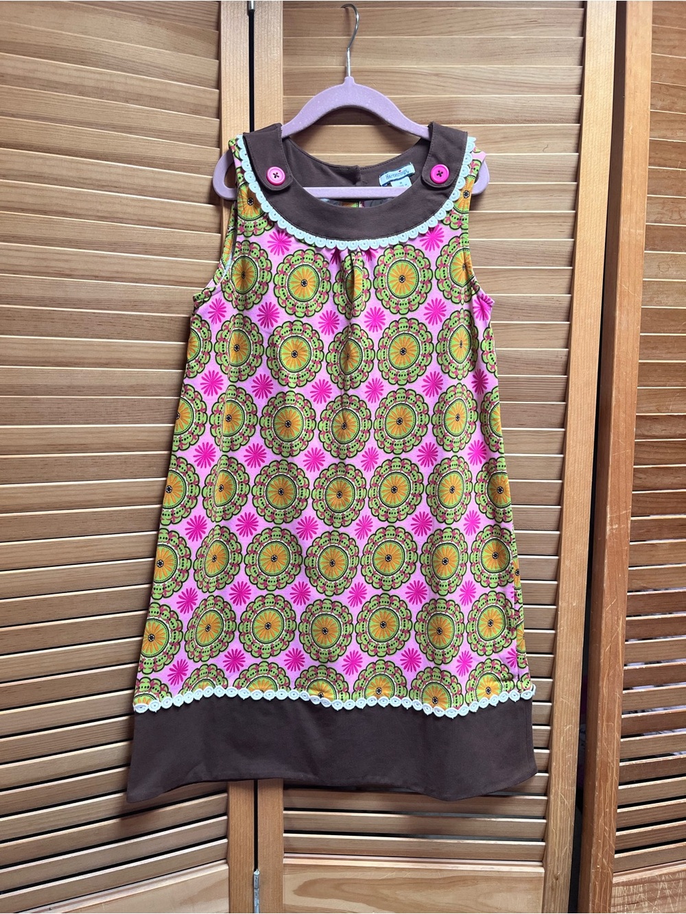 Hartstrings Pink and Brown Dress with Hot Pink Button Accent
